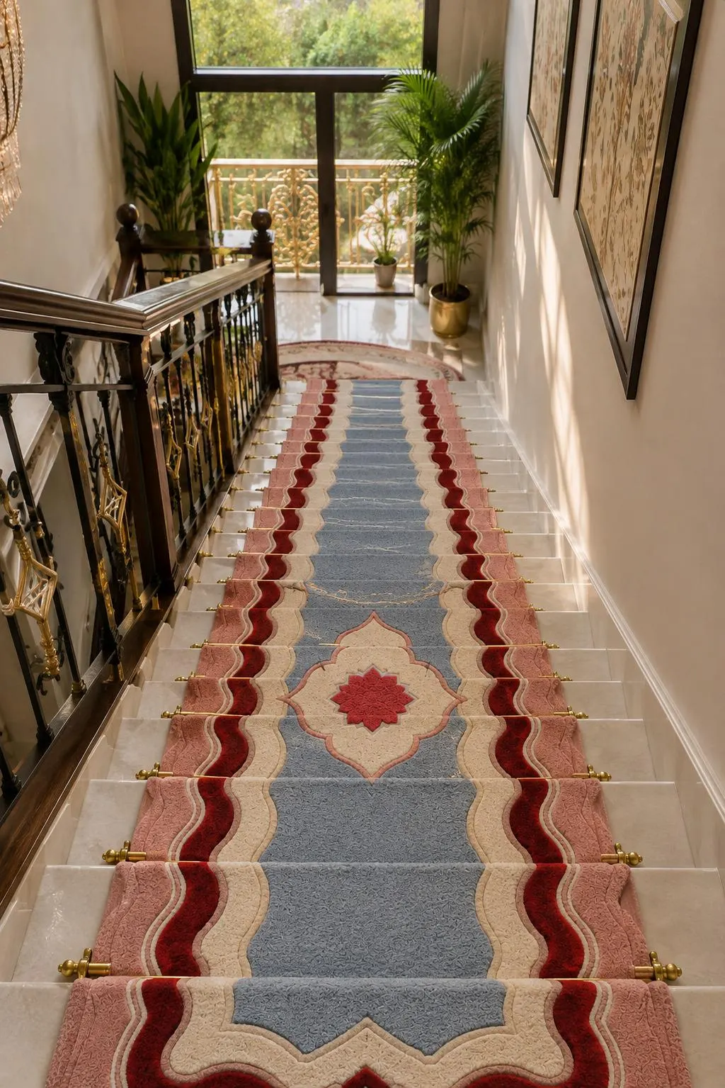 Handmade Tufted Runner Rug, Vintage Floral Area Rug, Blue Red & Blush Wool Rug, Luxury Hallway Runner, Traditional Home Decor