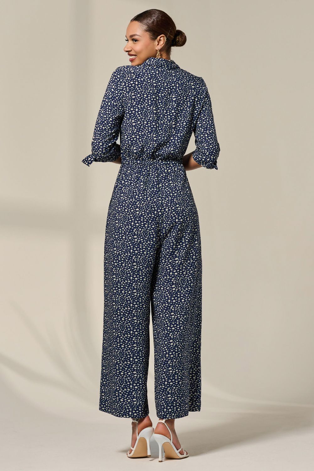 Jolie Moi Tie Half Sleeve Wide Leg Jumpsuit