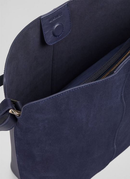 Simona Navy Leather Scallop Shoulder Bag