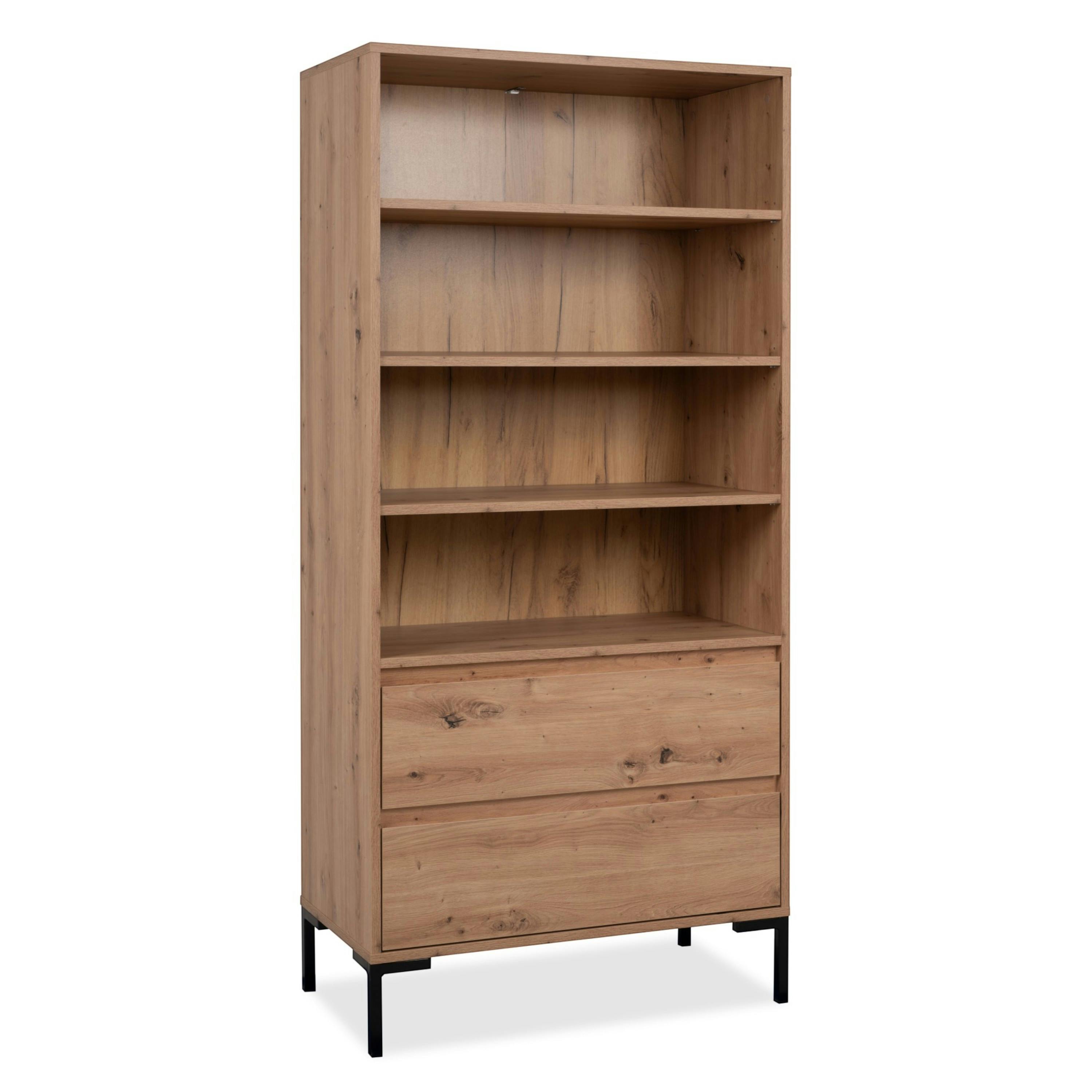 Bibliothèque étagère décor bois 2 tiroirs KARVI