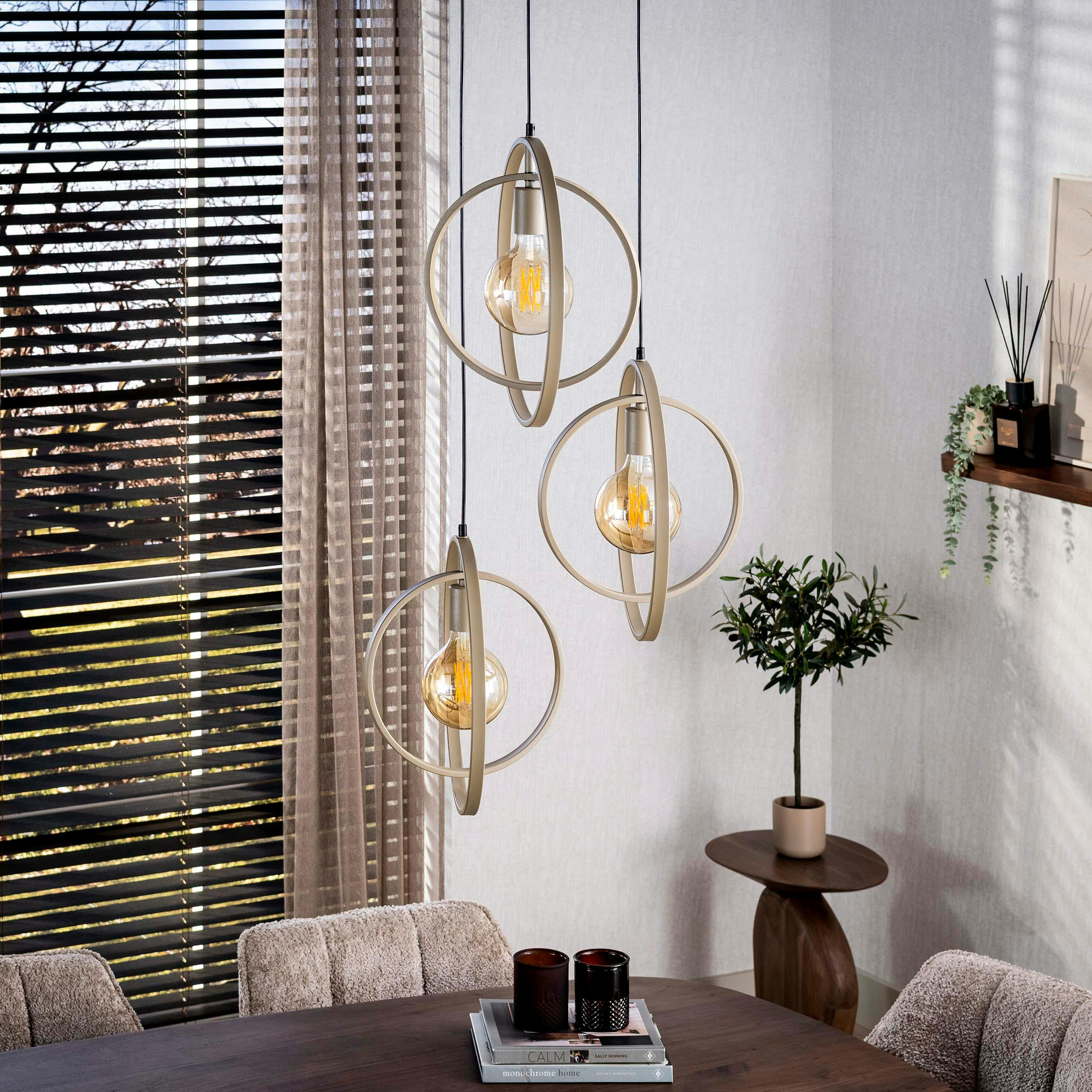 Suspension multiple beige 3 anneaux pivotants TRIBECA