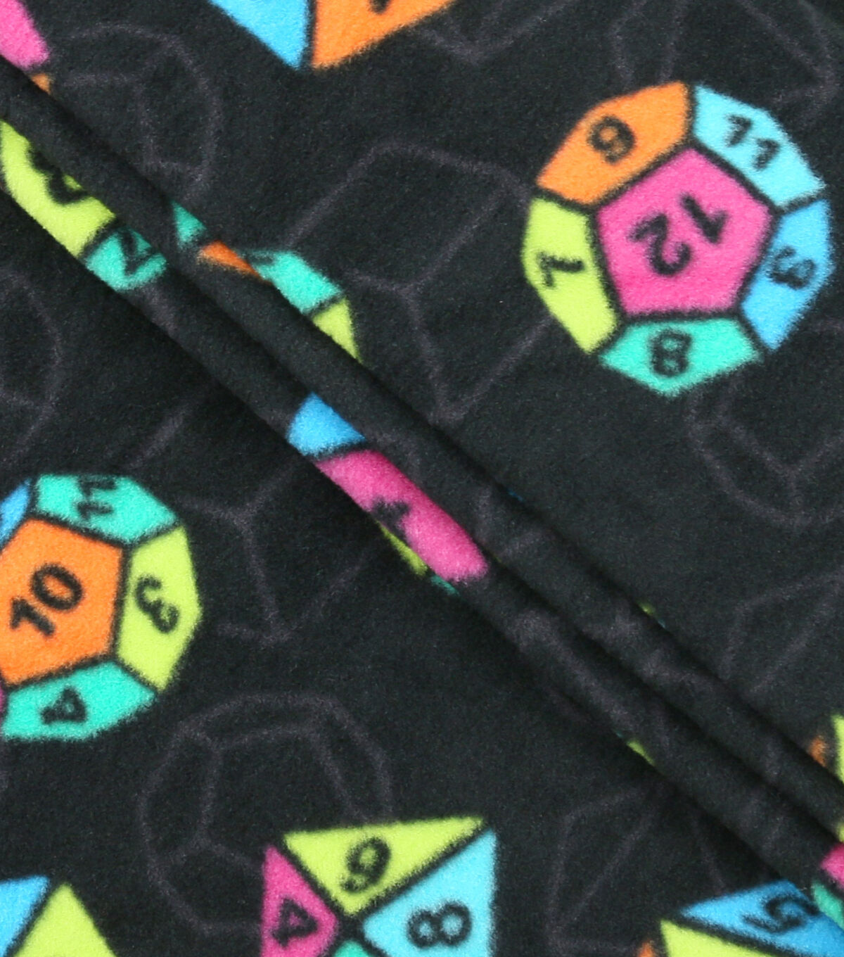 Neon Dice on Black Anti Pill Fleece Fabric