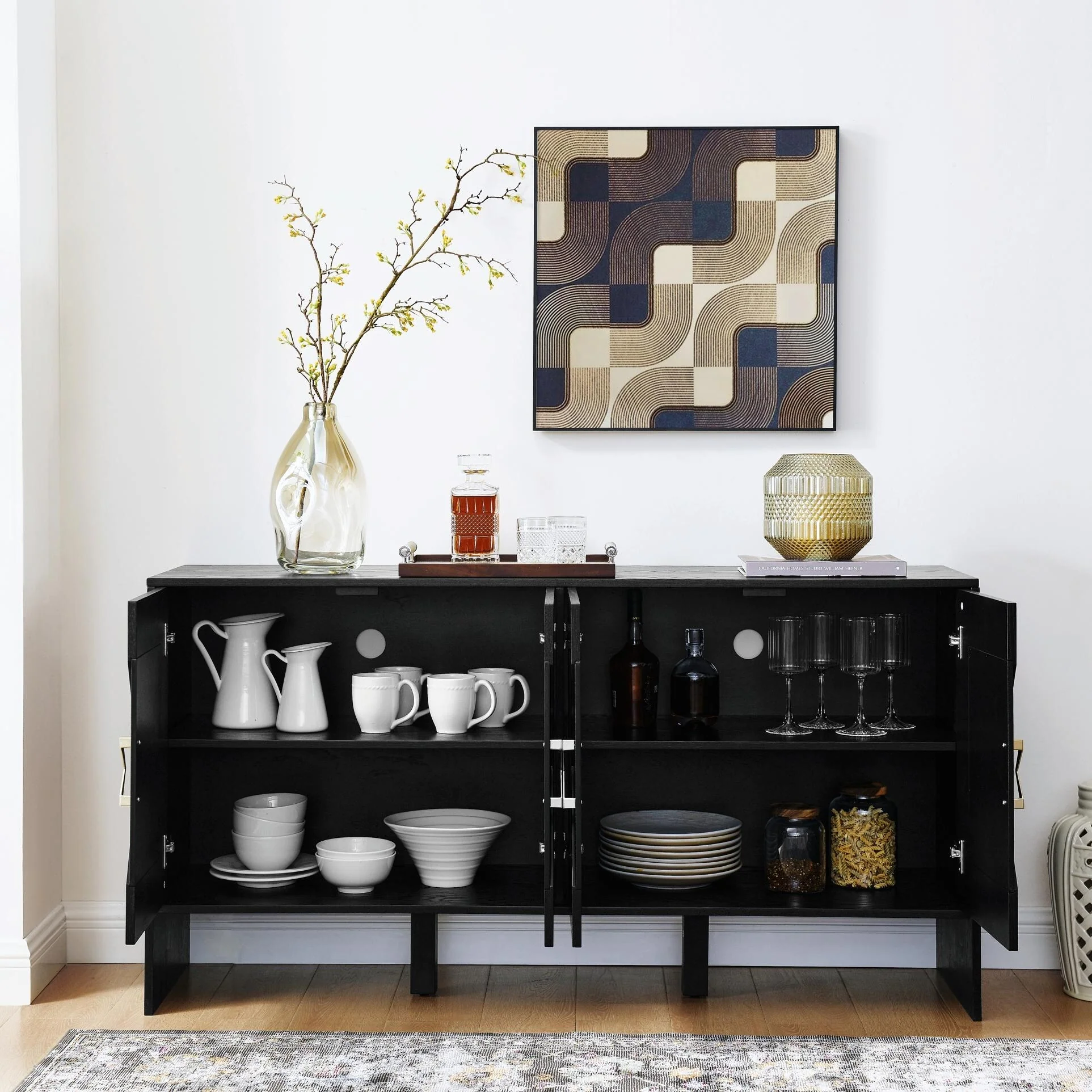 Mid Century Sideboard - 60 TV Stand with Adjustable Shelves