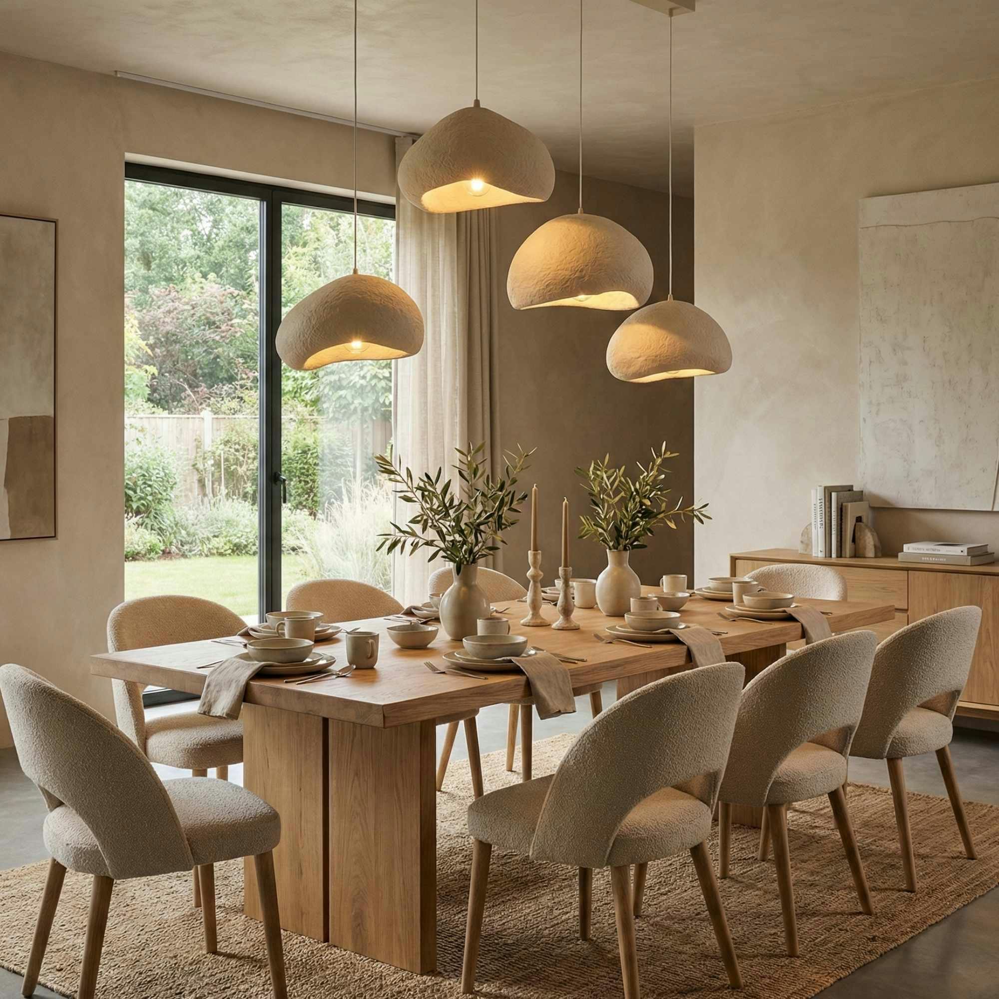 Suspension îlot cuisine beige 4 abat-jour design NOXIS
