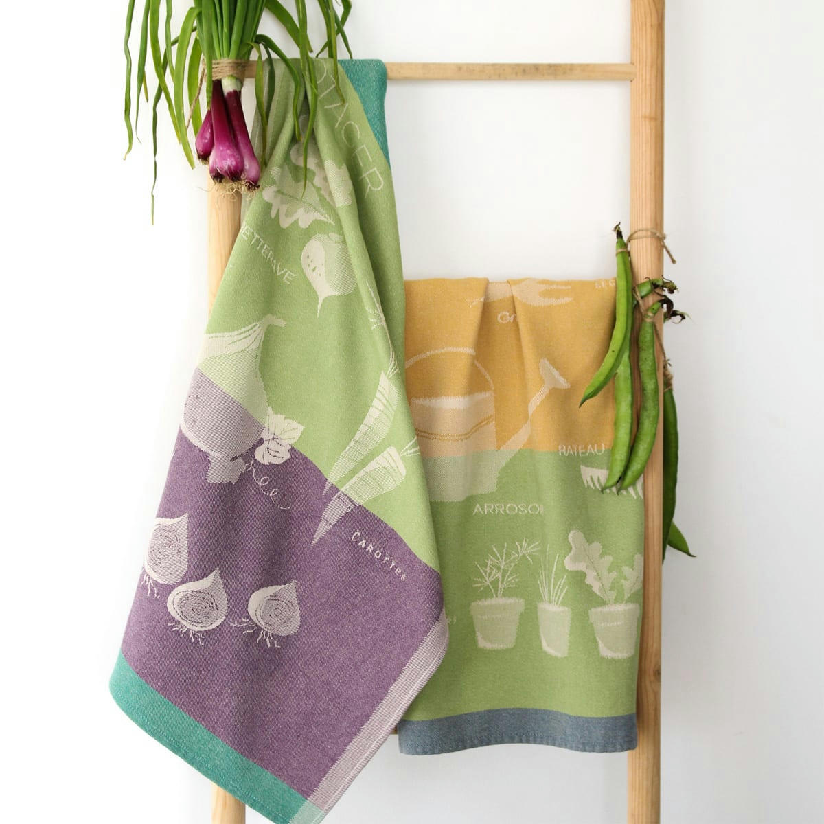 LE JARDIN - Torchon imprimé en jacquard de coton multicolore 50x75