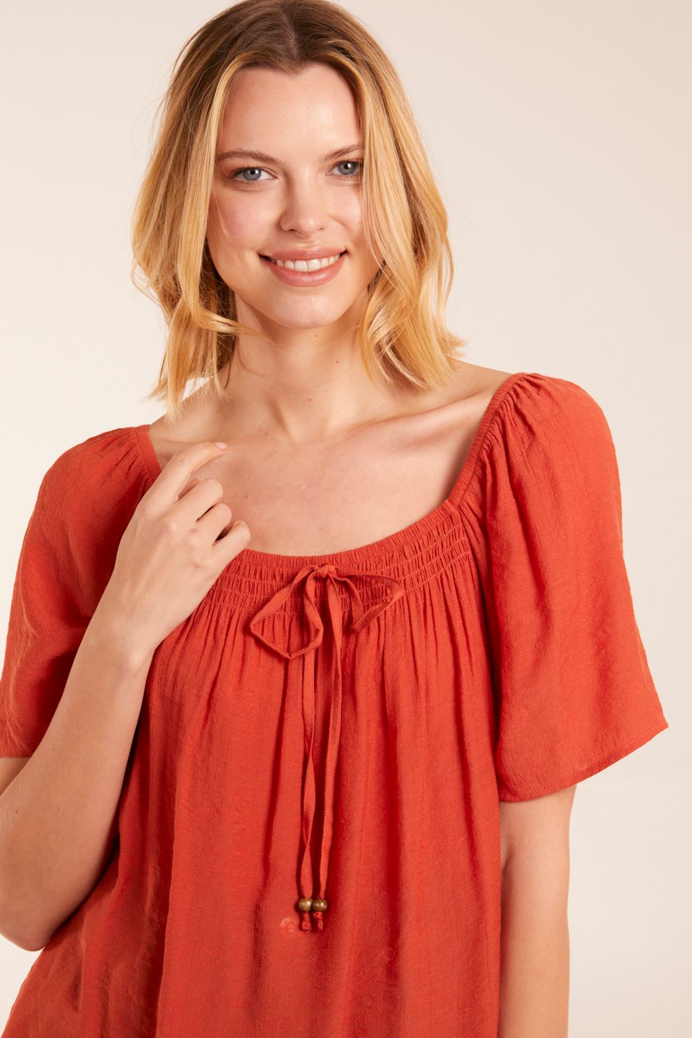 Blue Vanilla Milkmaid Shirred At Front Swing Top