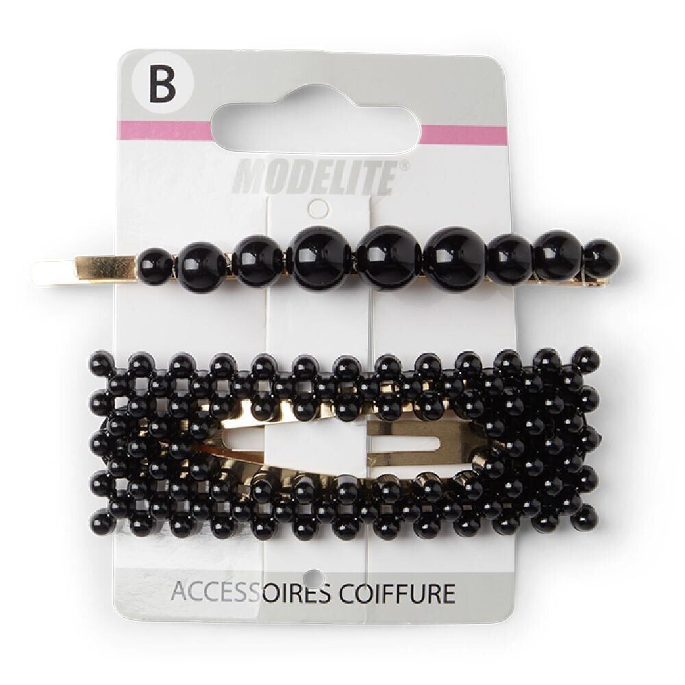 Lot de 2 barrettes à cheveux dorées à perles noires