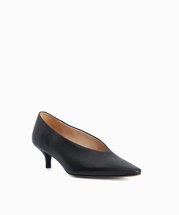 Aris Black - Leather Kitten Heel Court Shoes