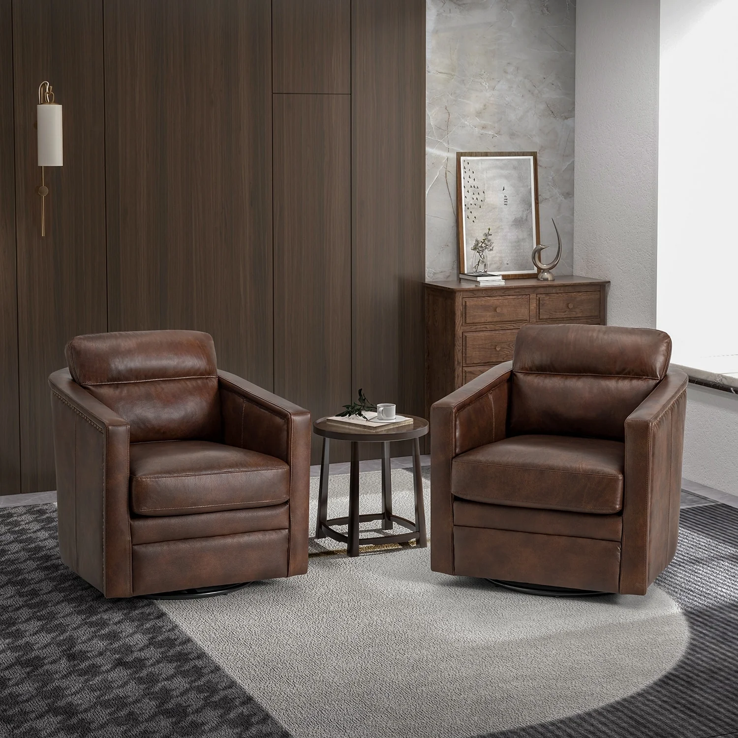 Jorge 28.74 Wide Genuine Leather Swivel Chair Set of 2