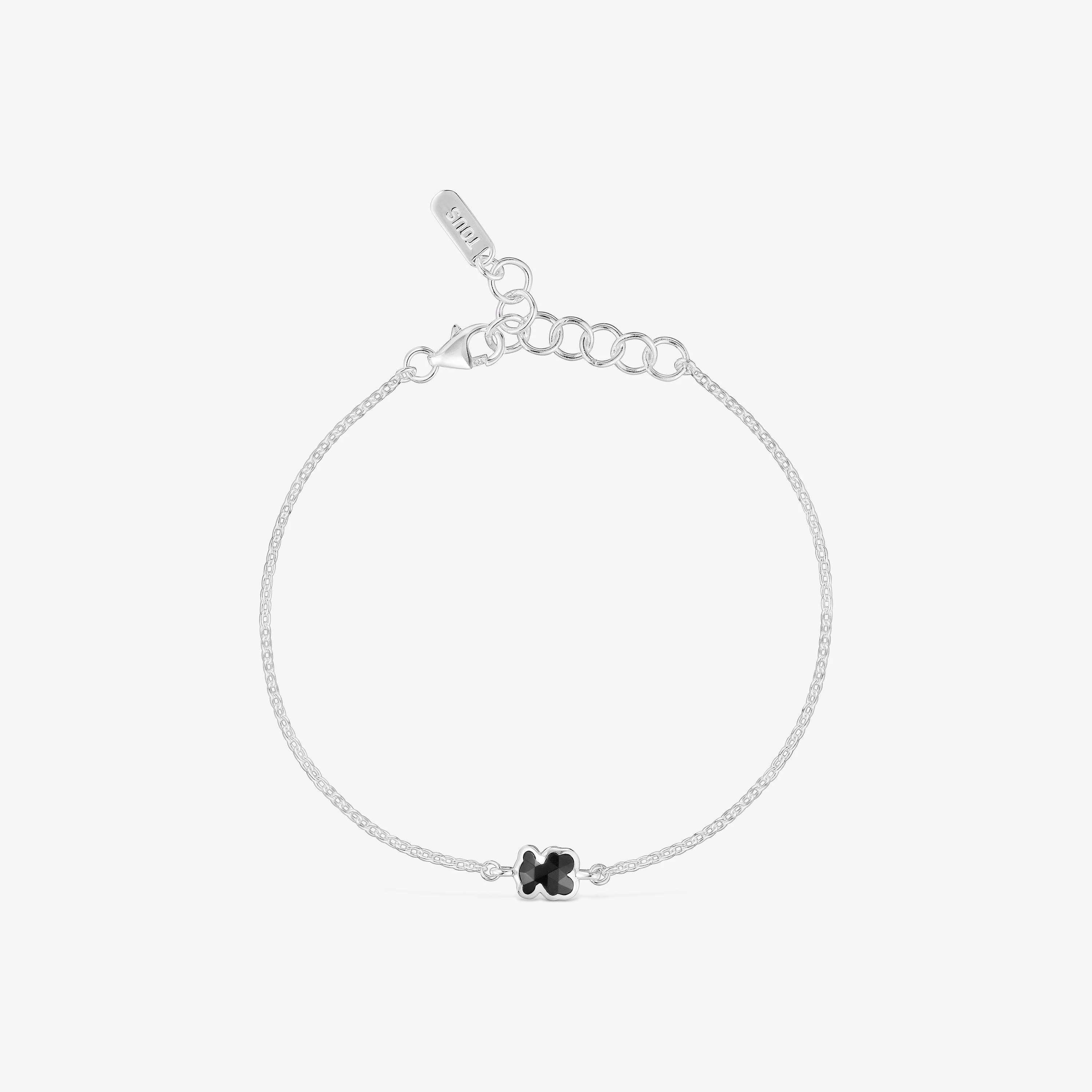 Pulsera cadena de plata y motivo oso en ónix 6 mm Icon Color