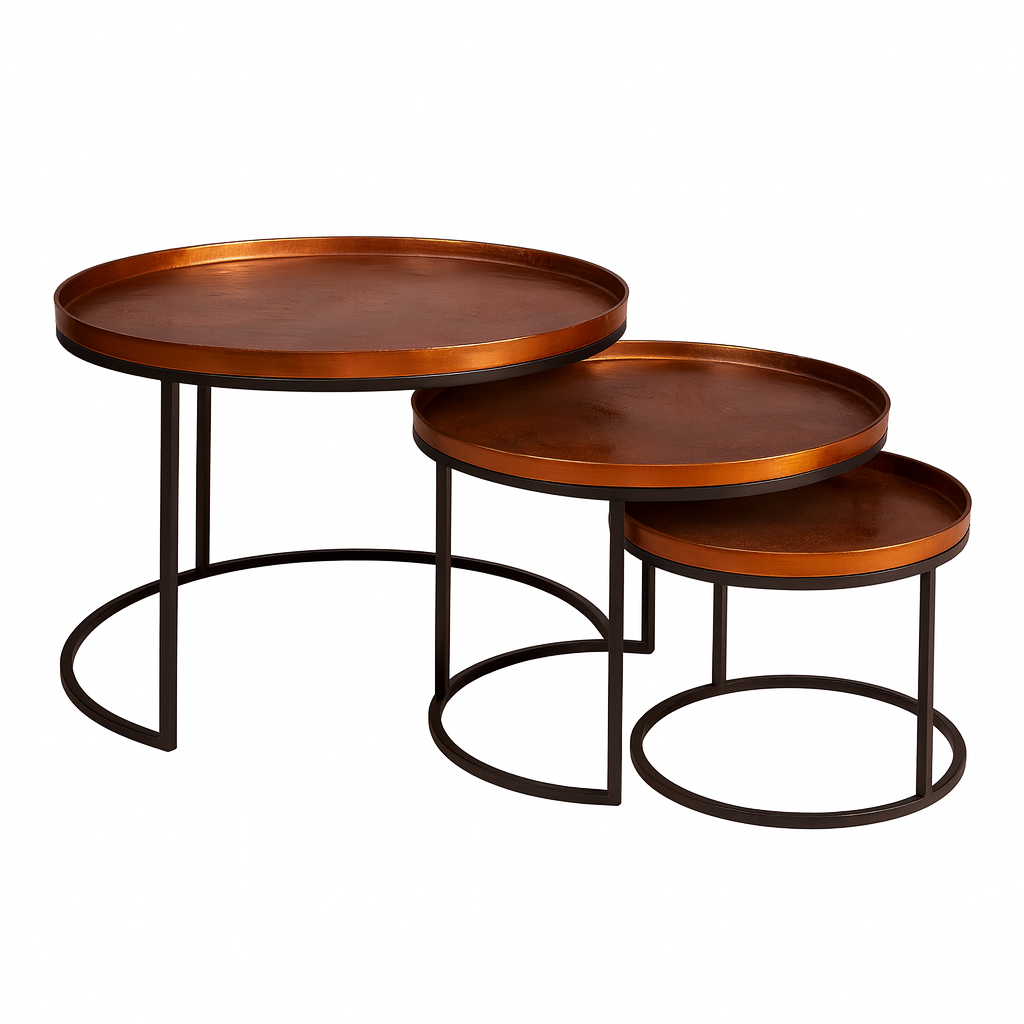 StarFurn Salontafel Clive - Rond Koper Metaal - Set van 3