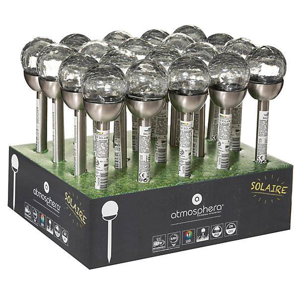 Balise solaire Siva - inox et verre - argent - H36 cm - Atmosphera
