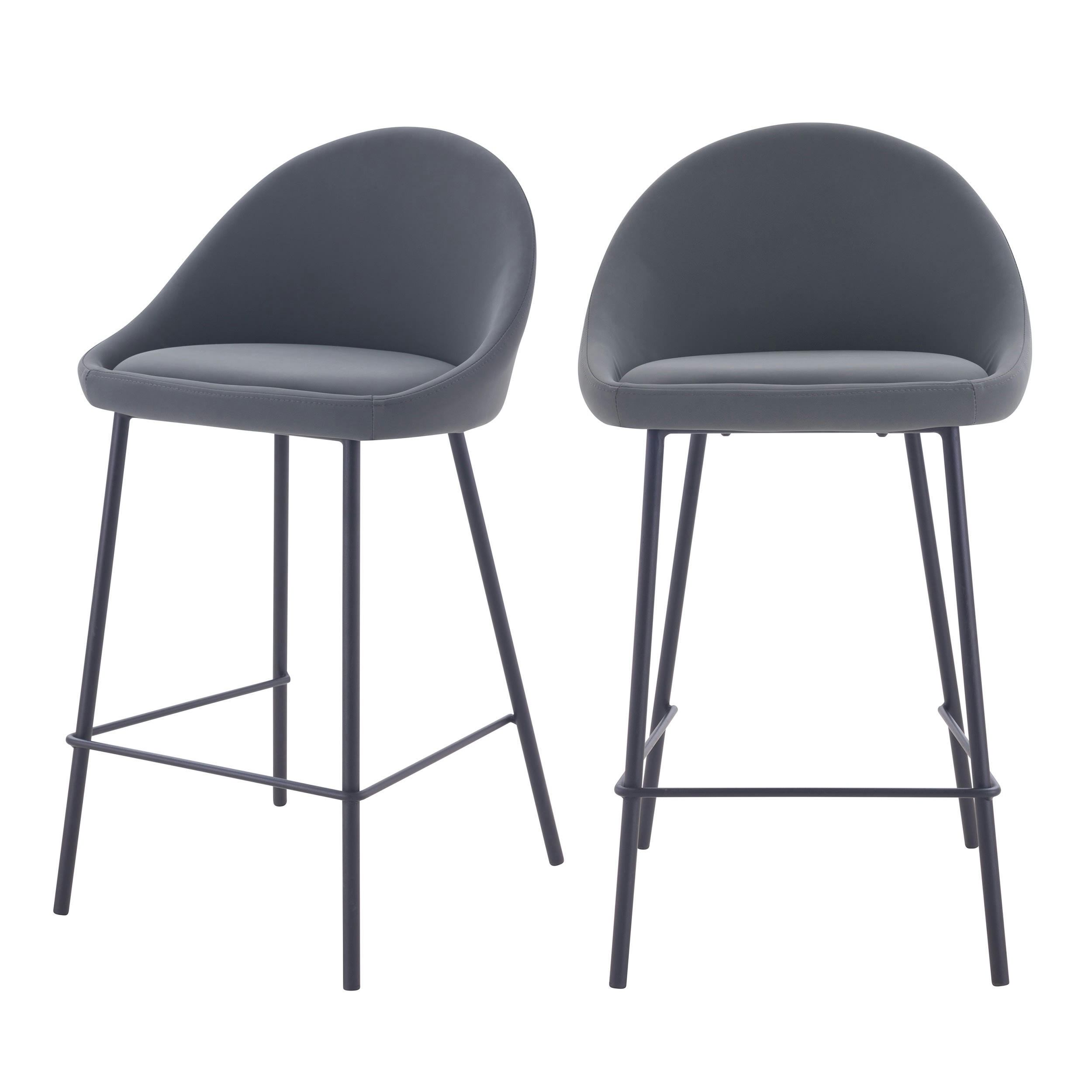 MISTY - Chaise de bar mi-hauteur 65 cm en cuir synthétique gris (x2)