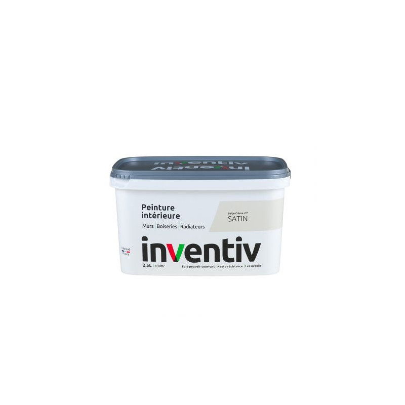 Peinture pour mur boiserie radiateur Beige Crème n°7 satiné 2,5 L INVENTIV