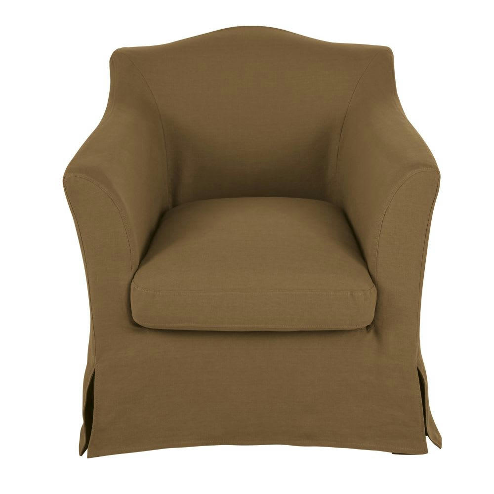 Anaelle - Fauteuil en lin froissé marron havane