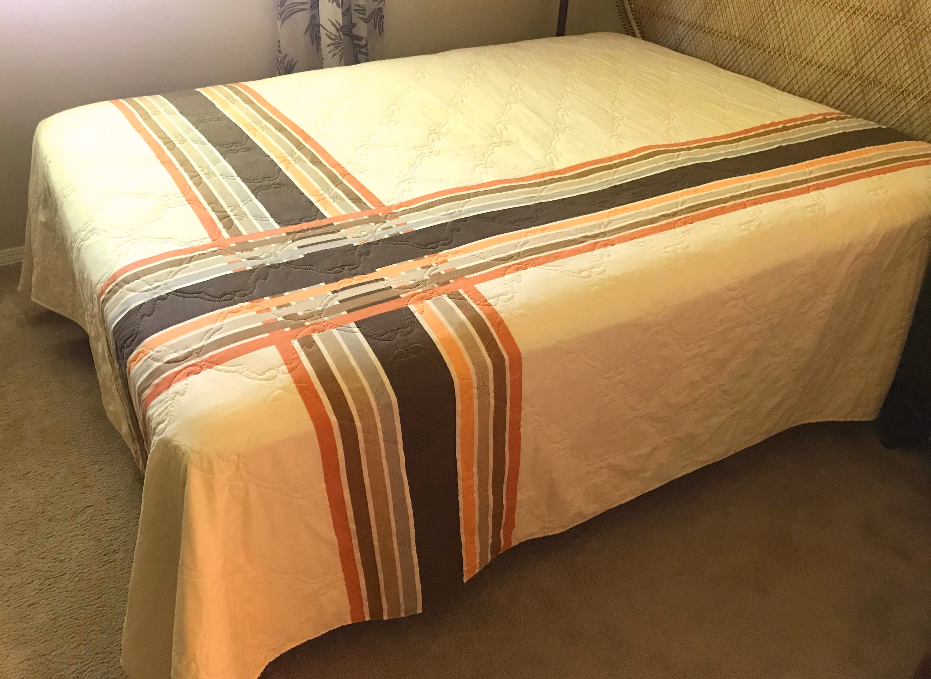 Vintage 70s JCPenney Striped Bedspread: RARE Retro Quilted Full/Queen Size