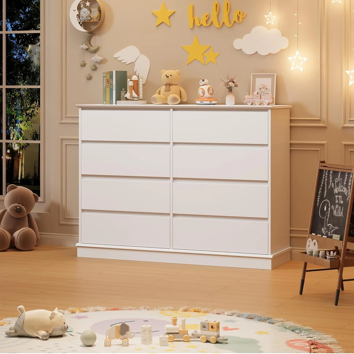 8 Drawer Dresser for Bedroom, Wide Wooden Chest of Drawers with Wide Top for Closet