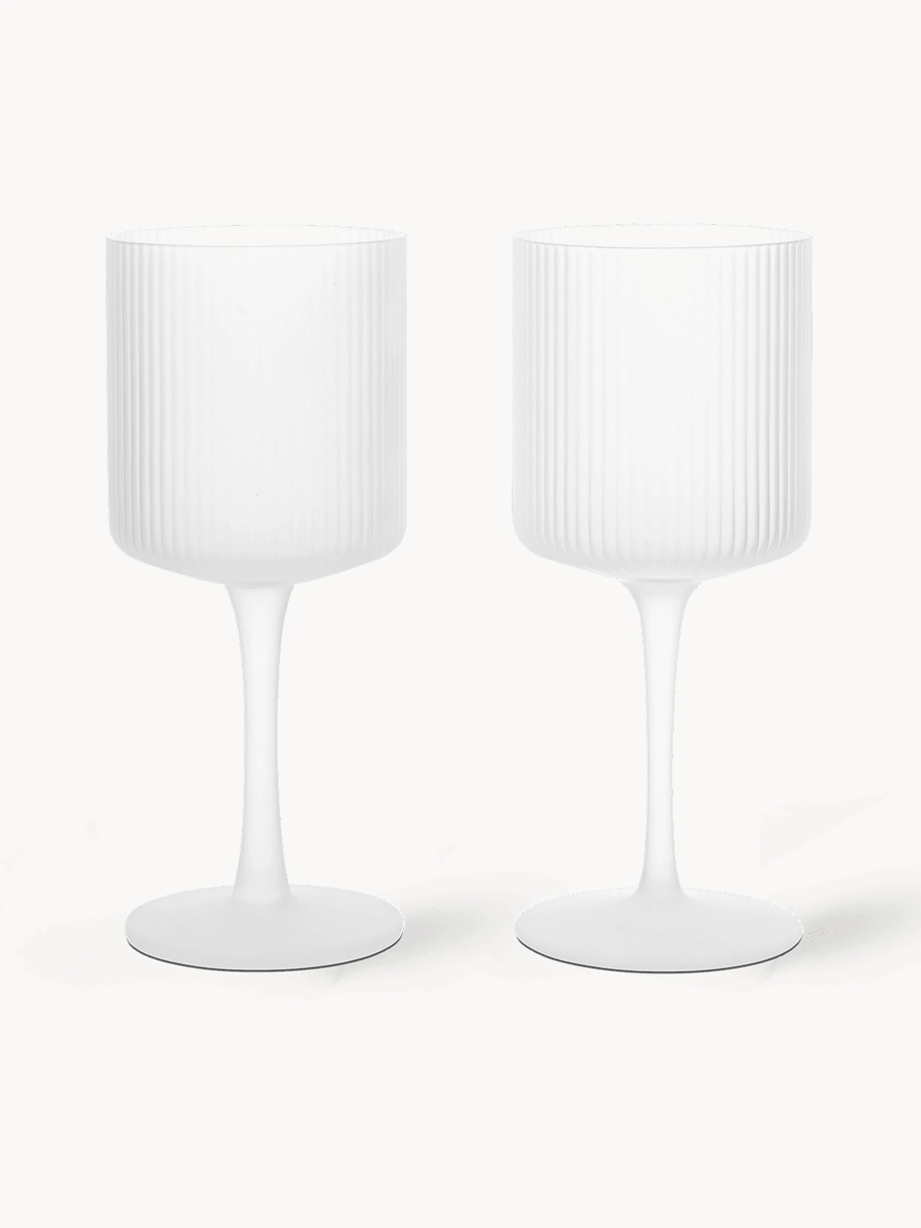 Mundgeblasene Weißweingläser Ripple mit Rillenrelief, 2er-Set