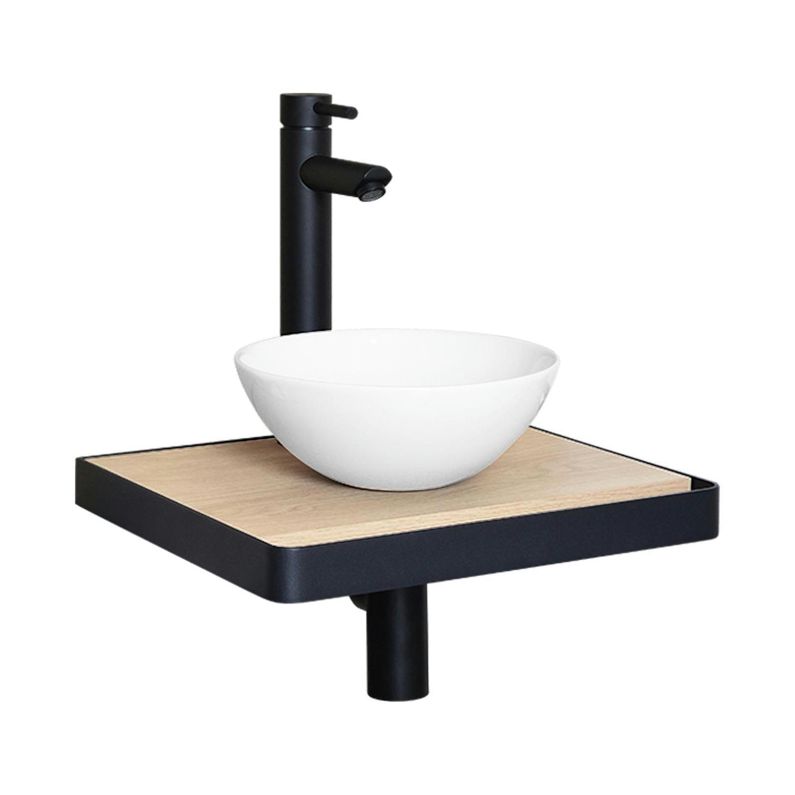 SOHO - Meuble lave-mains  plan fin p-serviette face vasque blanche + robinet