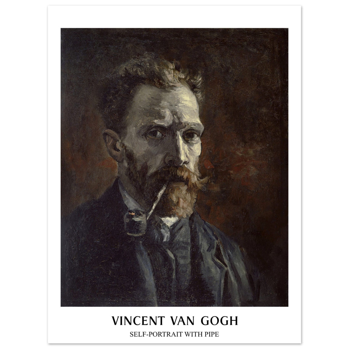 Artfulprints Poster Vincent van Gogh - Self-portrait with pipe  - 30x40 cm - Bruin