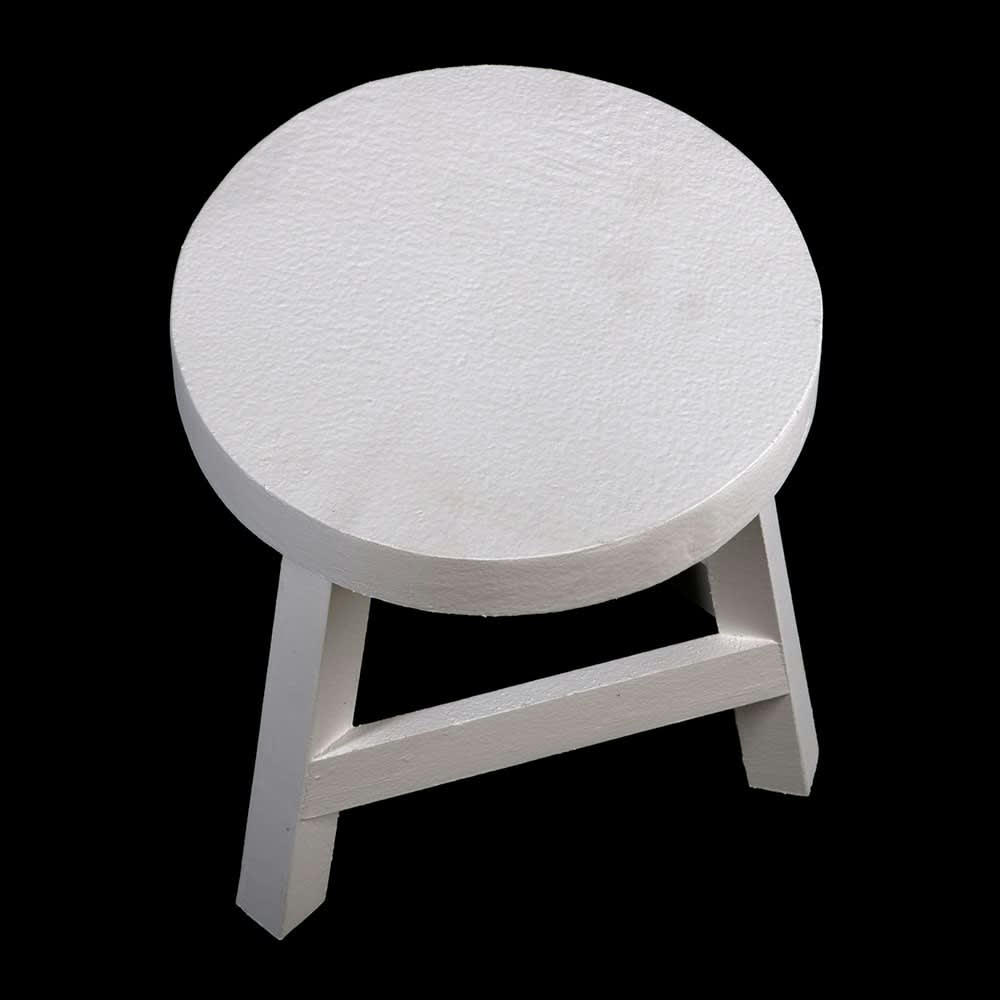 - Tabouret en bois blanc H24cm x D21cm