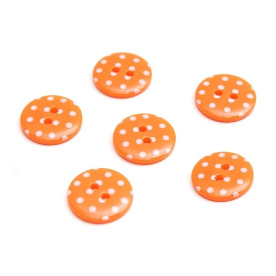 Hemline Polka Dot Orange Buttons 15mm 6 Pack