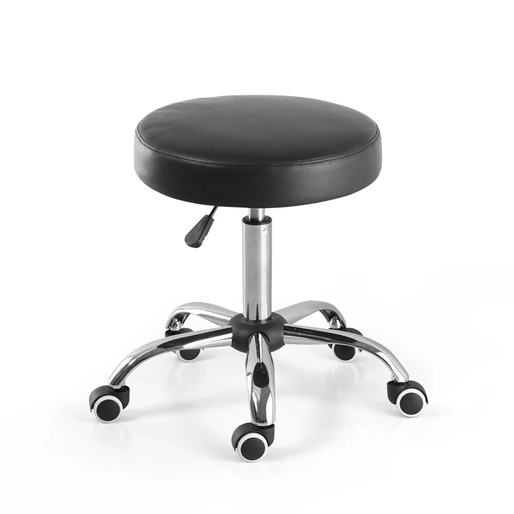 Round Faux Leather Rolling Office Stool
