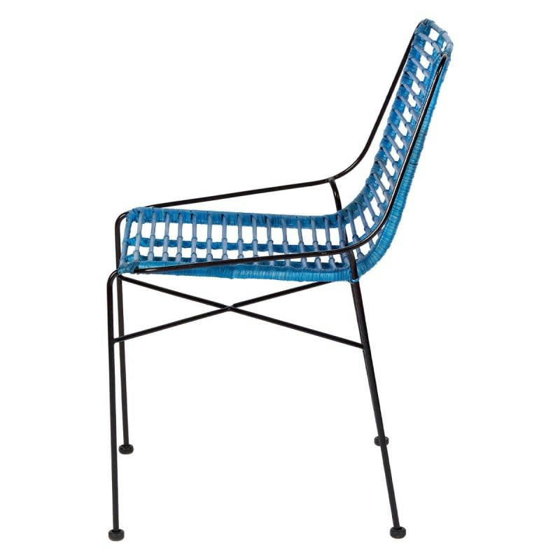 DIEGO - Chaise en rotin et métal bleu