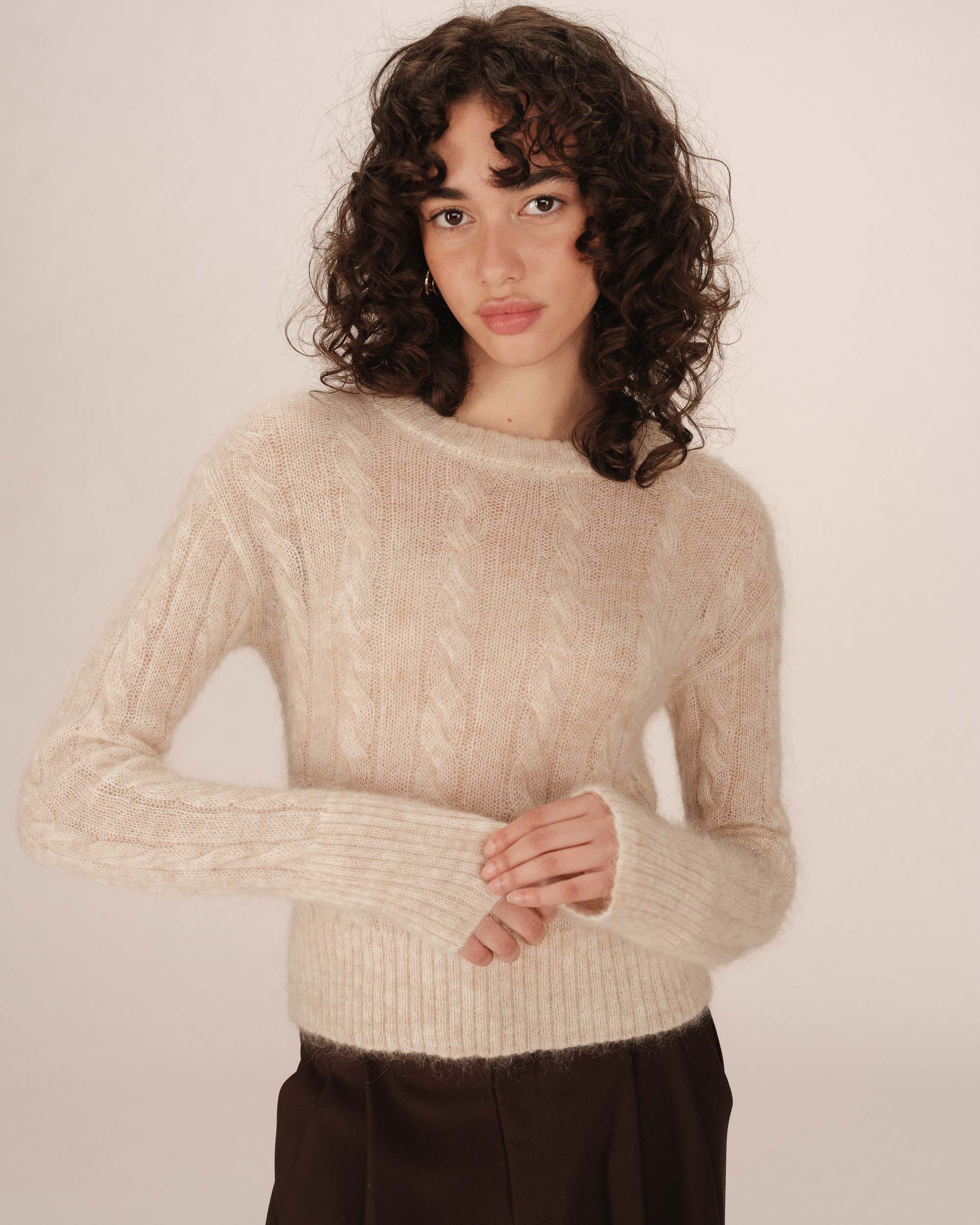 Pull torsade en laine vanille Sabin