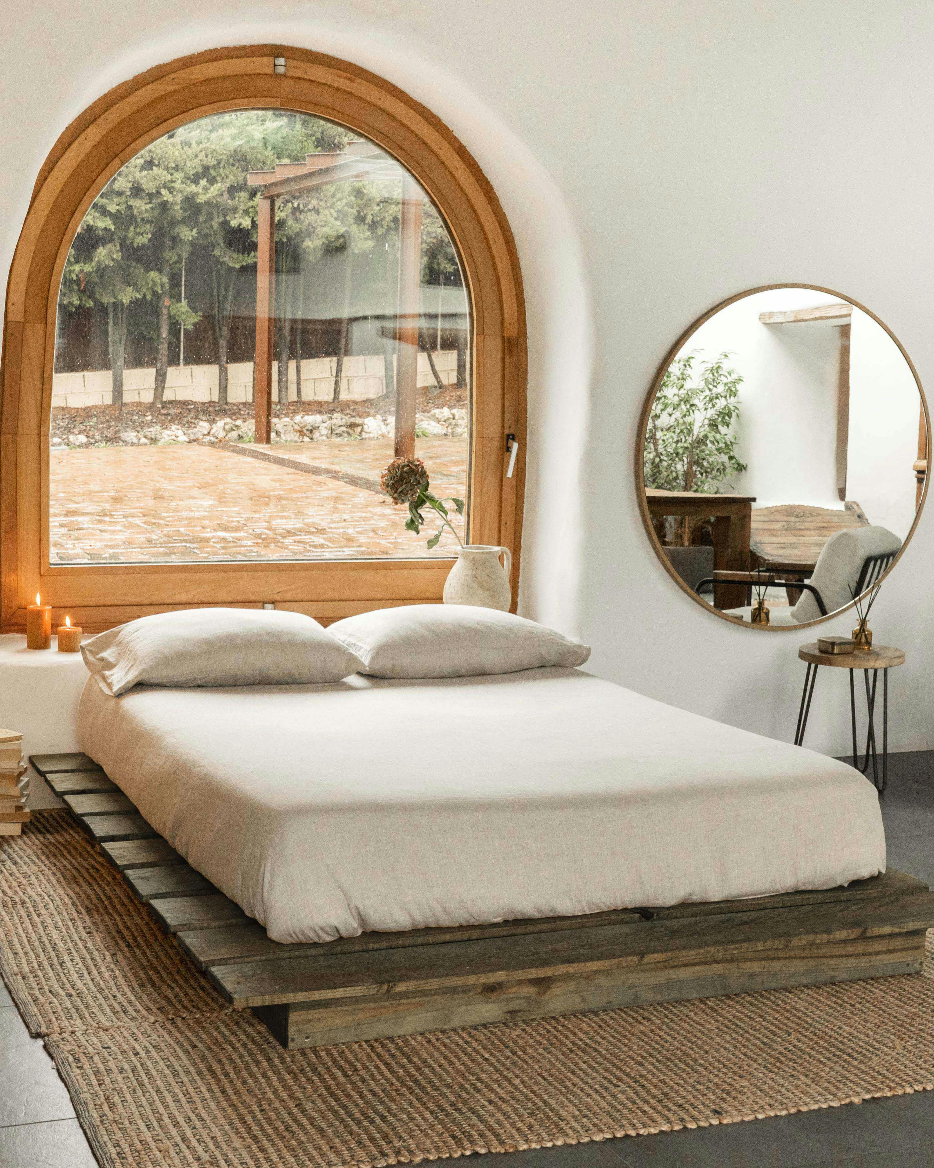 SIRA - Tatami double en bois massif de couleur marron 150 cm