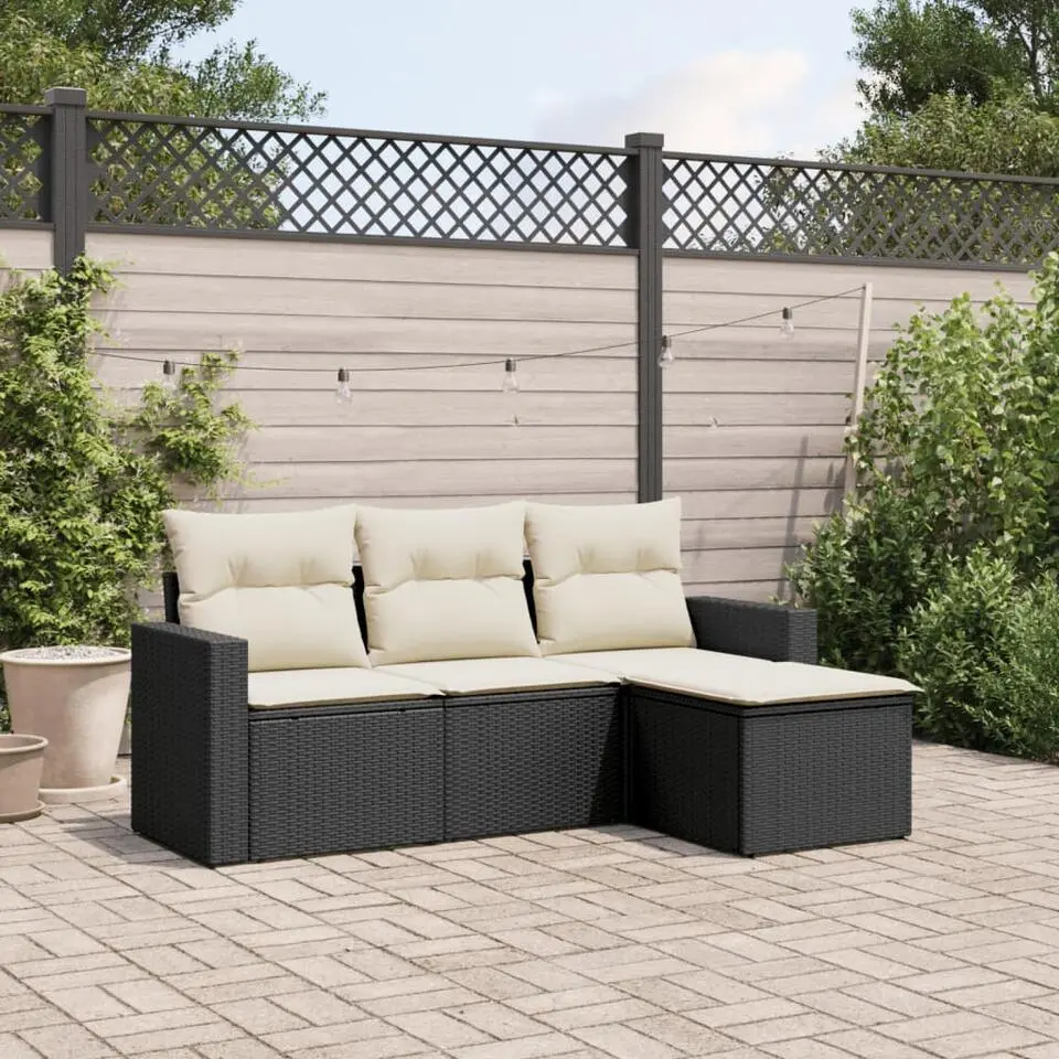 vidaXL - Loungeset - Zwart - Poly rattan - 4 stuks - Met kussens