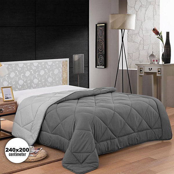 Couette En Microfibre Bicolore 240x200cm gris Herzberg HG2420BCO-GREY