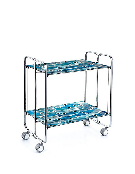 Desserte pliante BAUHAUS avec roulettes, Structure chromée, 2 niveaux, 4 positions