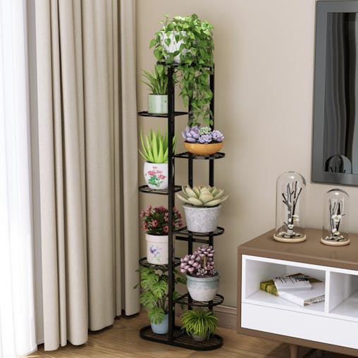SOGA 8-Tier 9-Pot Black Metal Plant Stand Flowerpot Display Shelf Rack