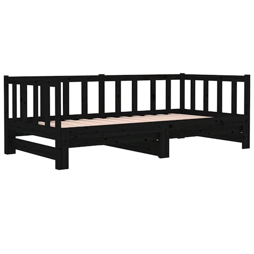 NNEVL Pull-out Day Bed Black 2x(92x187) cm Solid Wood Pine