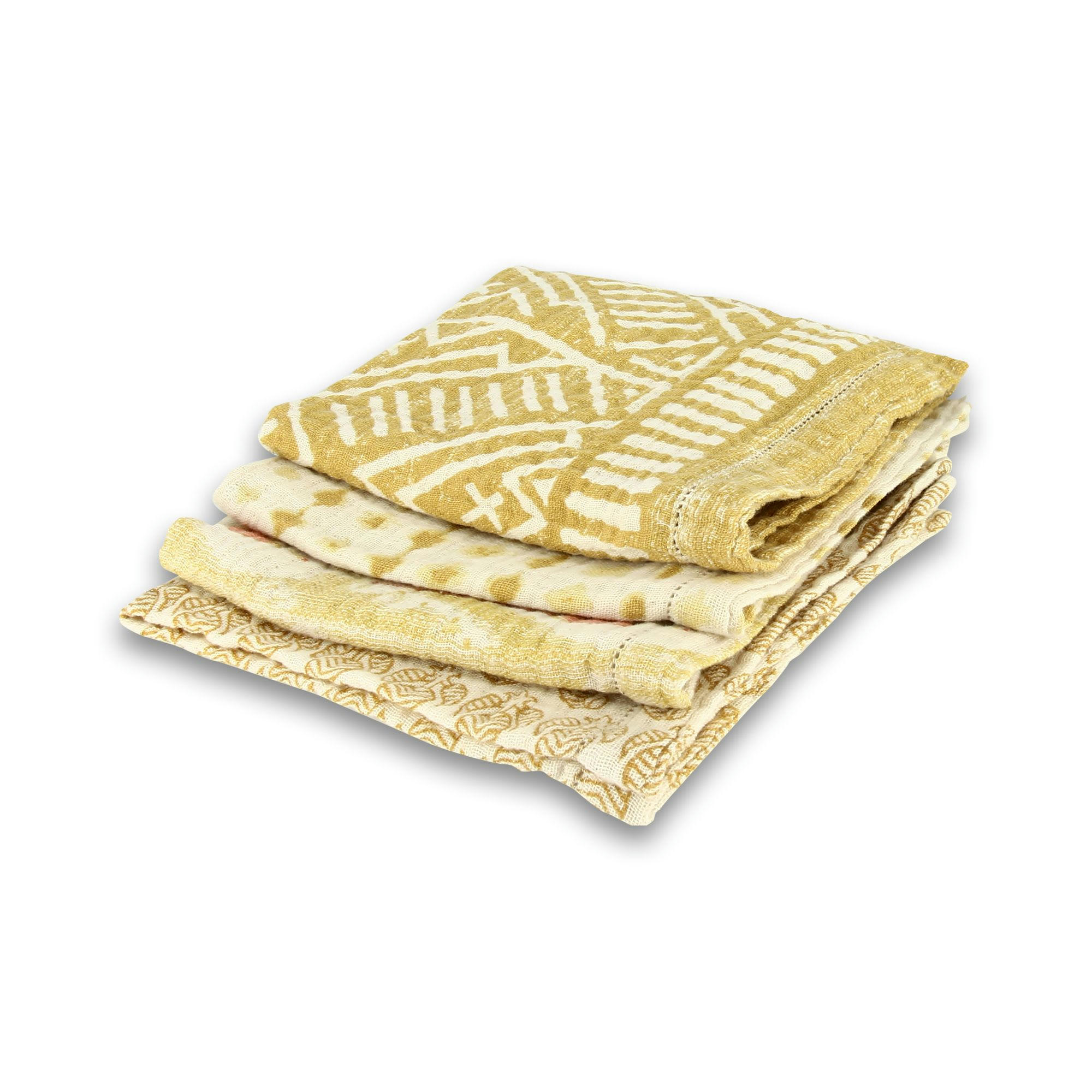 CEDRO - Lot de 4 serviettes de table carrées assorties en coton jaune 40cm