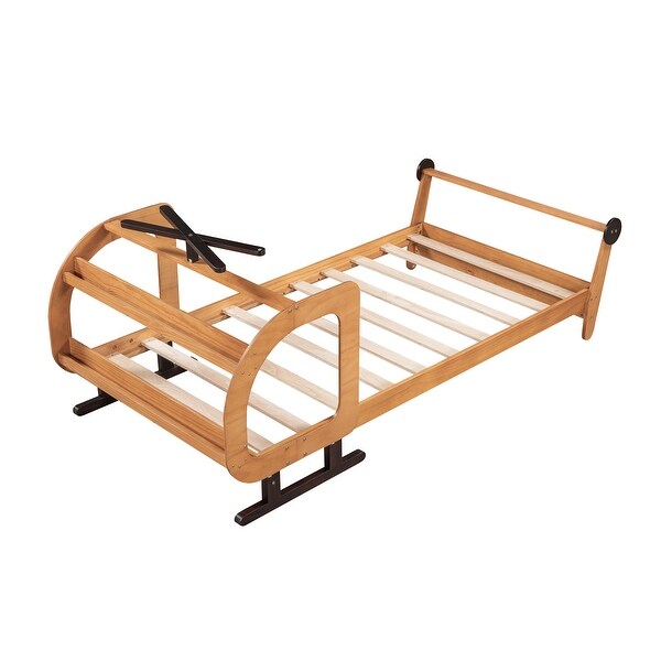 Twin Size Platform Bed with Airplane Design and Storage Shelves - Kids' Bedroom Furniture