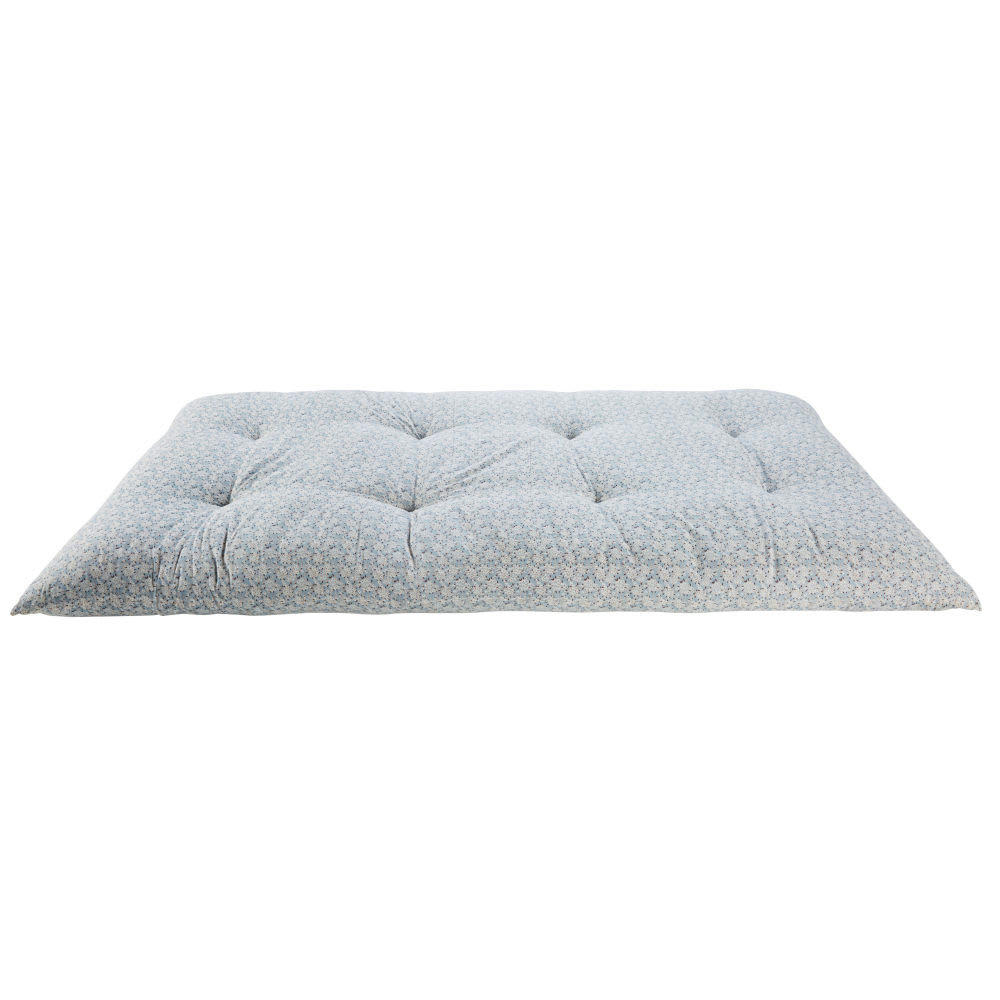 CAPUCINE - Matelas de sol en coton recyclé bleu clair motif floral 90x190