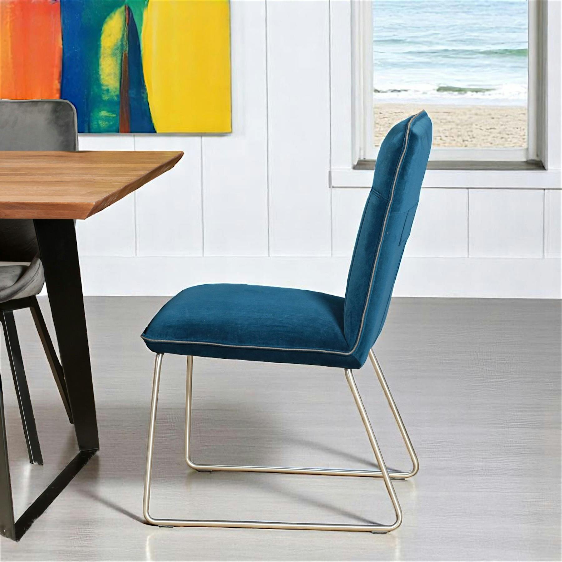 Chaise de salle à manger velours bleu (lot de 2) OKA