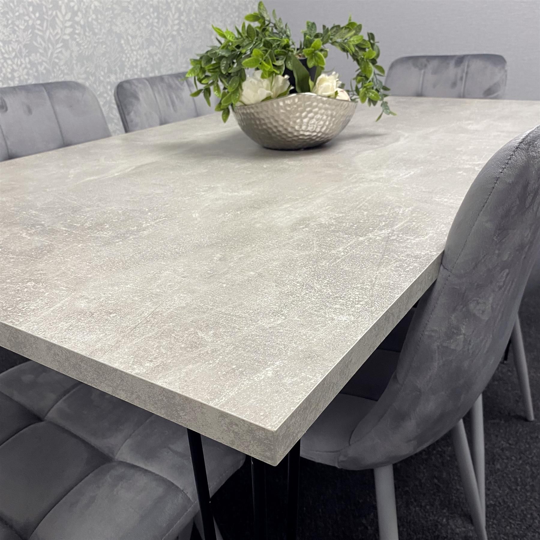 KOSY KOALA Dining Table With 6 Chairs Modern Grey Dining Table Set With 6 Grey Velvet Chairs Dining Room Furniture