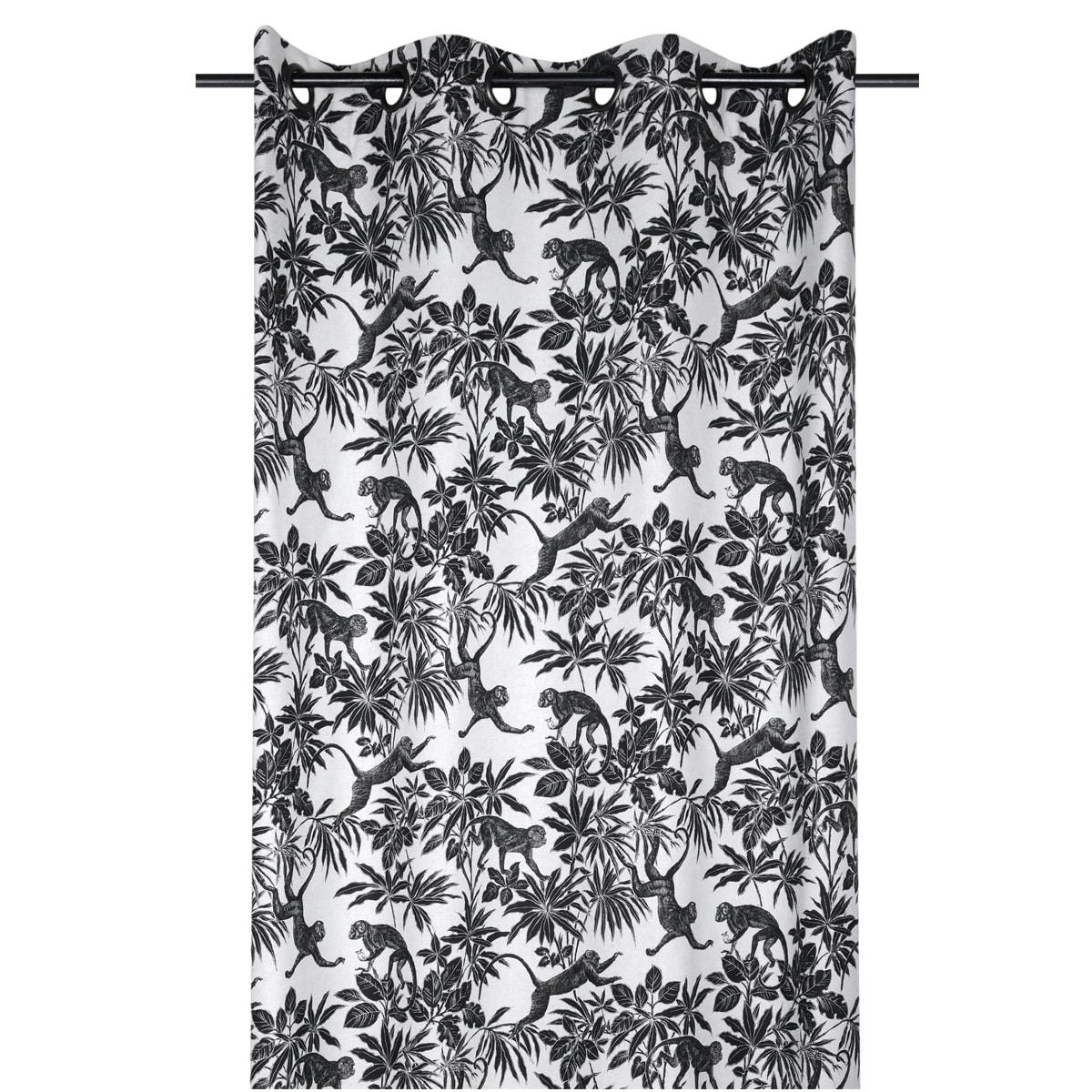 - Rideau d'ameublement imprimé jungle en n&b coton noir 135x250 cm