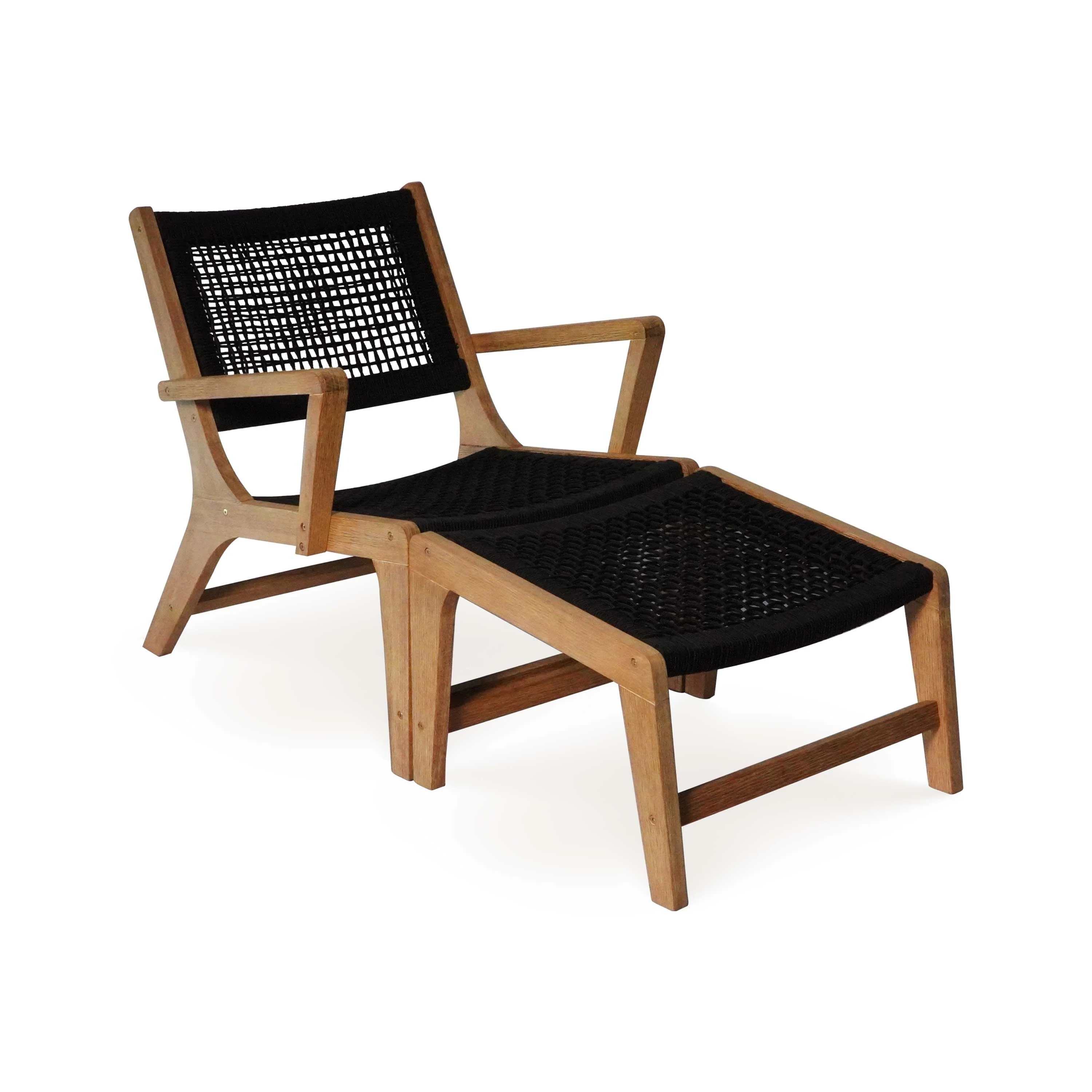 M4H Lisbon Brown Solid Wood Outdoor Lounge Chair with Ottoman