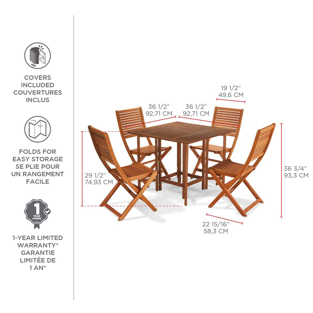 CANVAS Sherbrooke Wood Folding Outdoor/Patio Dining Set, 5-pc