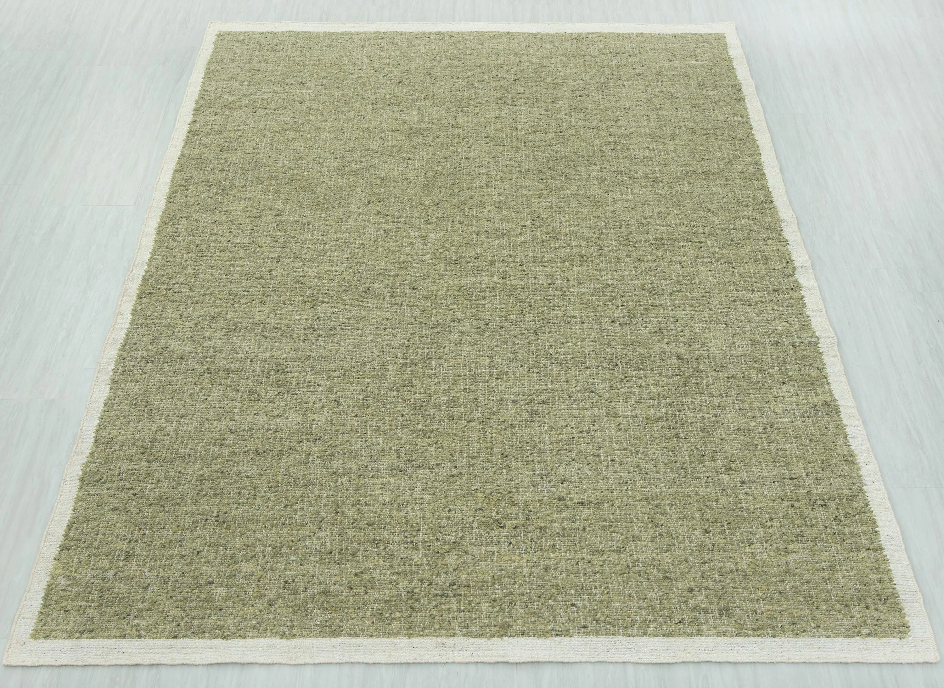 Natural Wool Jute Cream Green Solid Plain High Quality Hand Woven Premium Quality Boho Style Rug, TN-95G