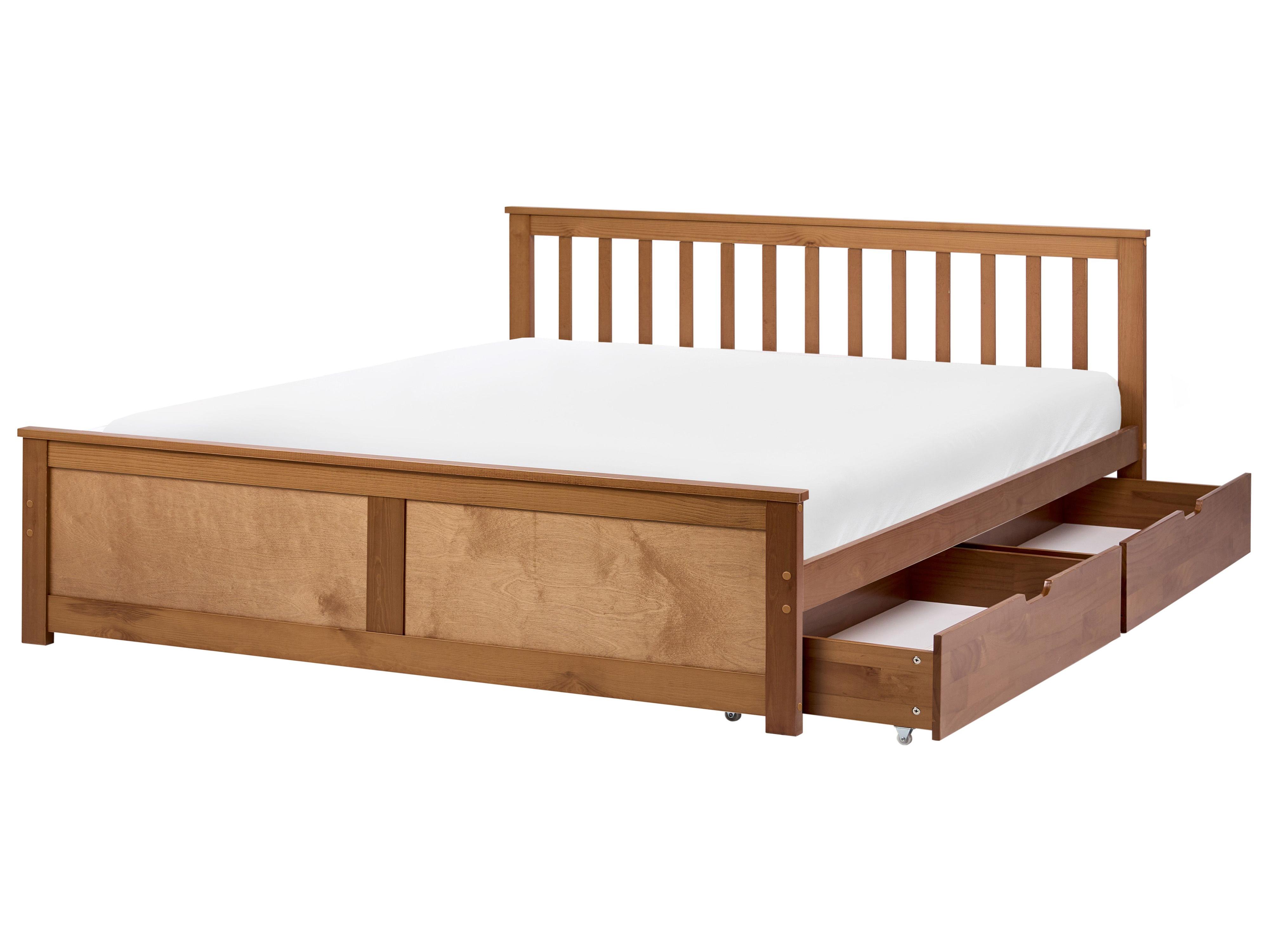 Bed with 2 Drawers Pine Wood OLENDON 160 x 200 cm (EU King Size) Brown