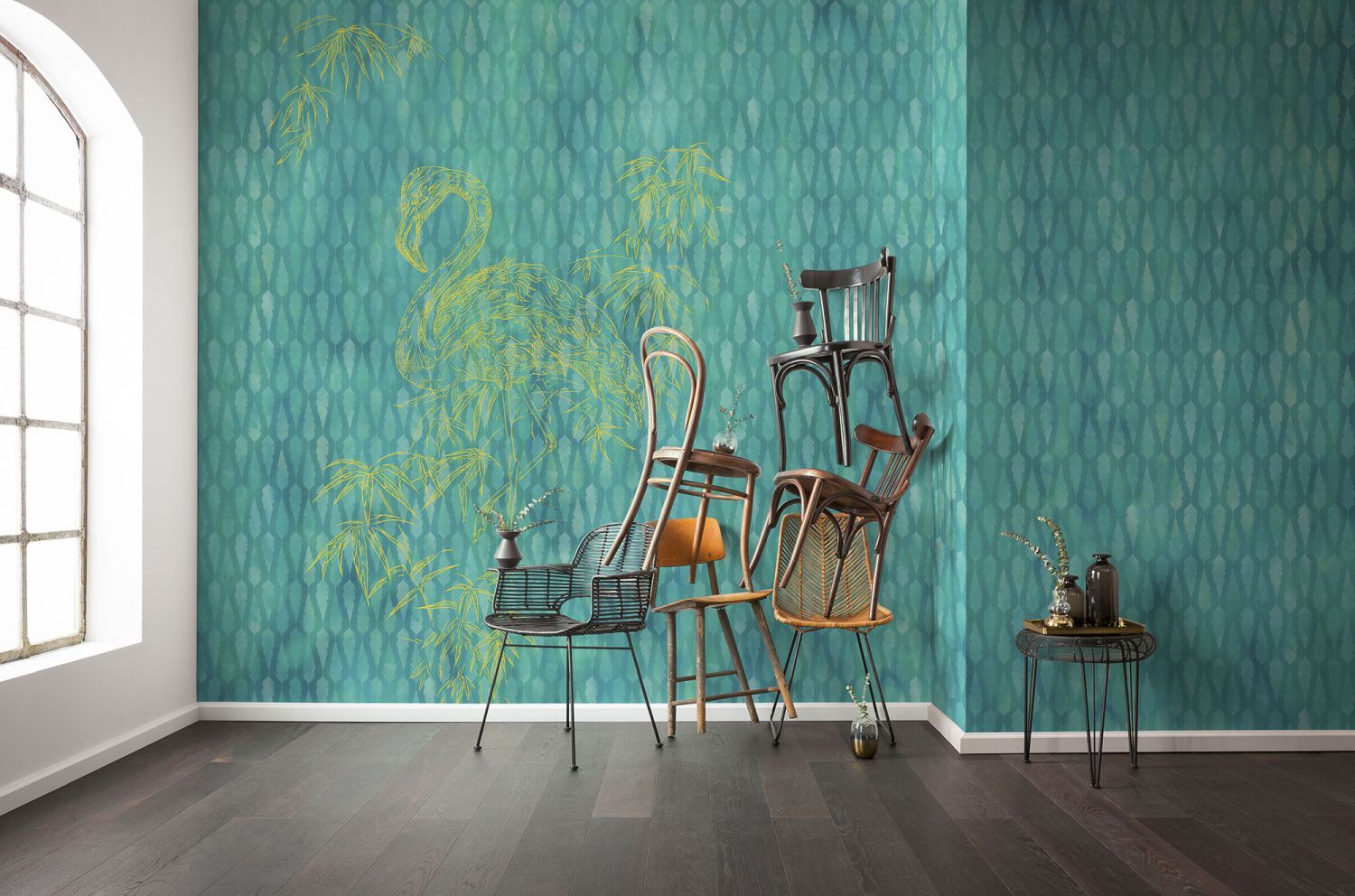 Sanders & Sanders fotobehang flamingo blauwgroen - 400 x 250 cm - 611958