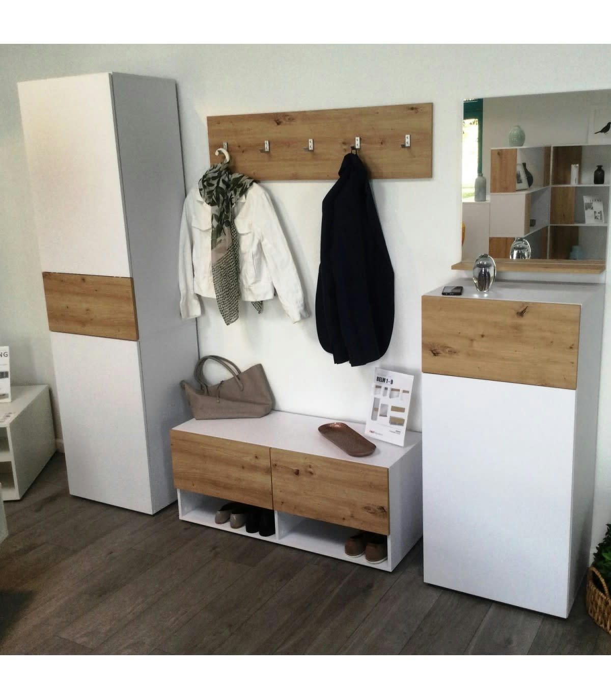 BELM 6 - Armoire 2 portes décor chêne et blanc brillant - H119 cm