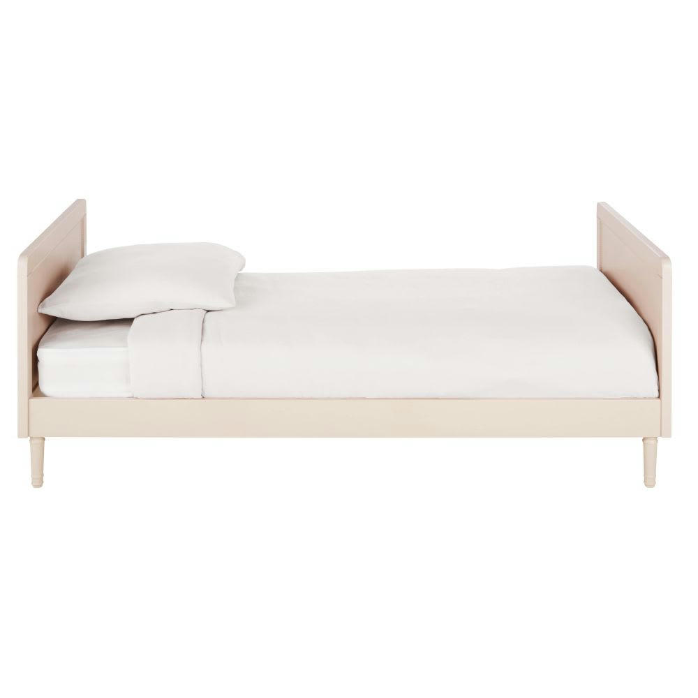 Milie - Lit avec sommier à lattes en bois de pin beige rosé 90x190