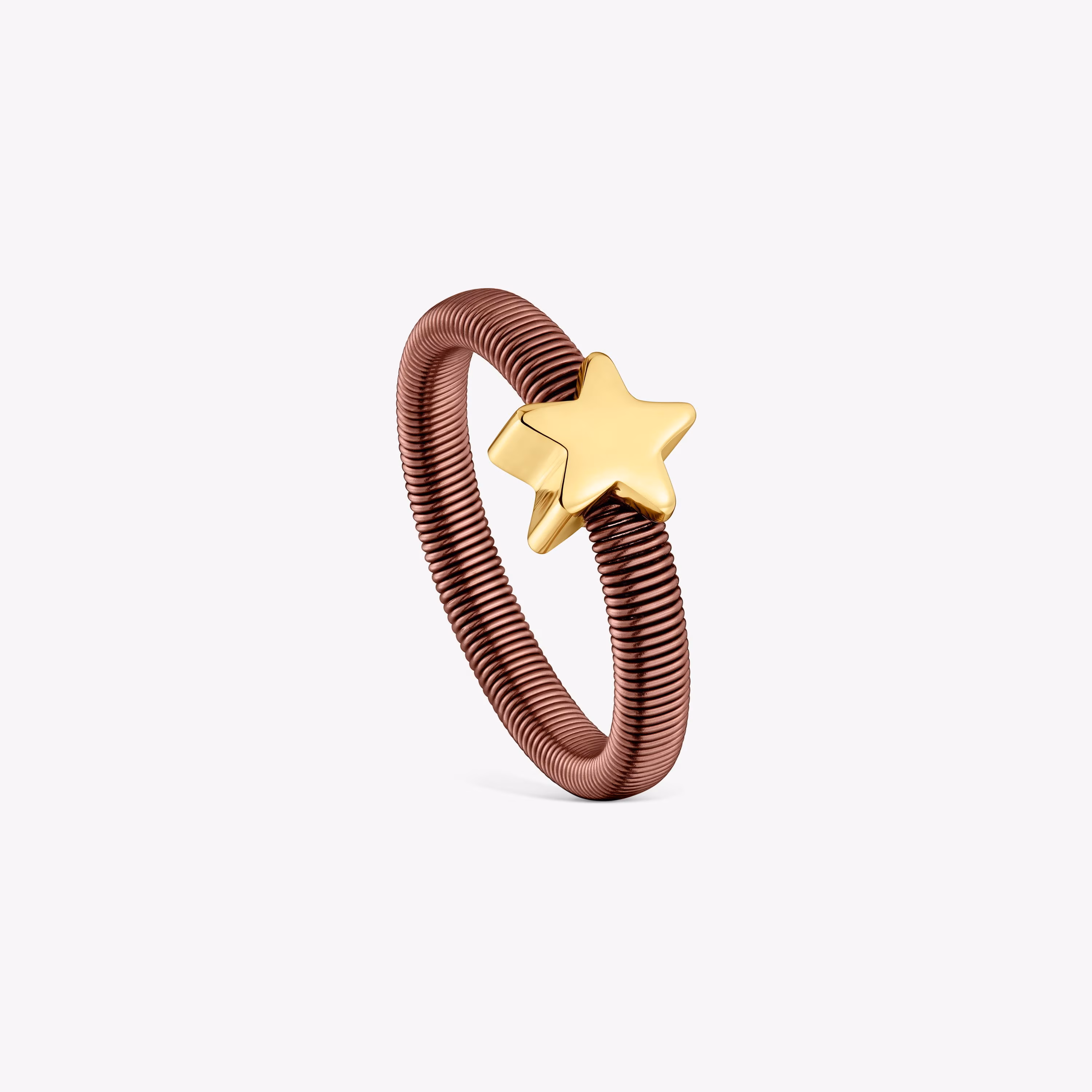 Anillo estrella con baño de oro 18 kt sobre de plata y acero marrón TOUS Mesh Tube