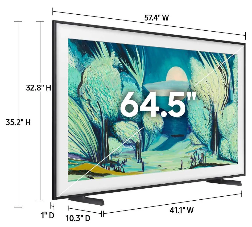 Samsung The Frame Art LED TV 65Inch, Smart & QLED 4K, 4HDMI & 2USB, HDR10+, 100Hz